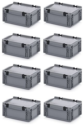 Auer Packaging 8x Eurobehälter 30 x 20 x 13,5 cm mit Scharnierdeckel inkl. gratis Zollstock 8er Set