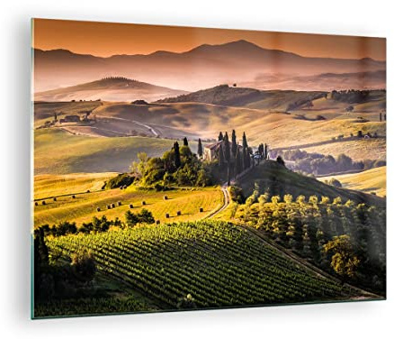ARTTOR Bilder auf Glas 70x50cm Wandbild Glasdruck Landschaften Natur - 2465 | Landwirtschaft Bauernhof Toskana Klein Modern Dekoration Wohnzimmer Schlafzimmer Küche Wanddeko Kunstdruck Art ARTTOR