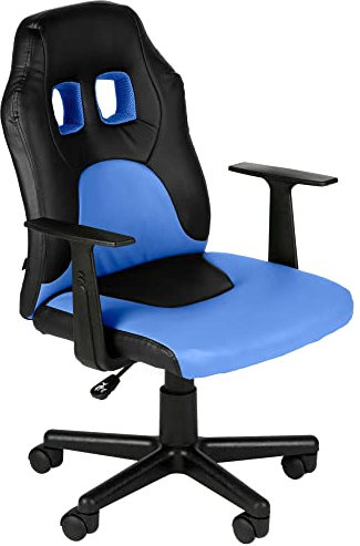 CLP Kinder Gaming Bürostuhl Fun I Schreibtischstuhl Mit Kunstlederbezug Und Abnehmbaren Armlehnen I Drehstuhl Für Mädchen Und Jungen, Farbe:schwarz/blau