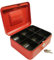 Cathedral Products Key Lockable Cash Box with Lift Out 6 Compartment Coin Tray - 8 Inch - Red