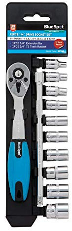 Blue Spot Tools 1504 12 Piece 1/4 inch Drive Socket Set, Blue/Silver