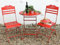 DanDiBo Sitzgruppe Eisen klappbar Passion Tisch mit 2 Stühle Set aus Metall Rot Gartenstuhl Gartentisch Antik Landhaus Garten