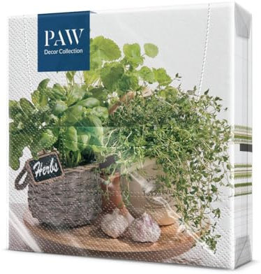 PAW - Servietten 3-lagig (33 x 33 cm) I 20 Stück I Perfekt für Geburtstage, Partys, Hochzeiten, Kommunion und Feiern I Tischdeko Bunte Papierservietten - Kräutergeschmack I Flavor Of Herbs
