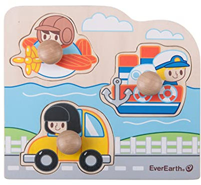 EverEarth Puzzle Verkehrsmittel aus nachhaltigem Holz – Buntes Lernspielzeug zur Förderung von Motorik und Problemlösung – Umweltfreundliches Holzpuzzle für Kinder – EE33734