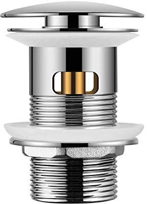 Hapilife Pop Up Waste for Bathroom Sink Modern Basin Waste Chrome Click Clack Sprung Plug Waste for Basin Slotted with Overflow