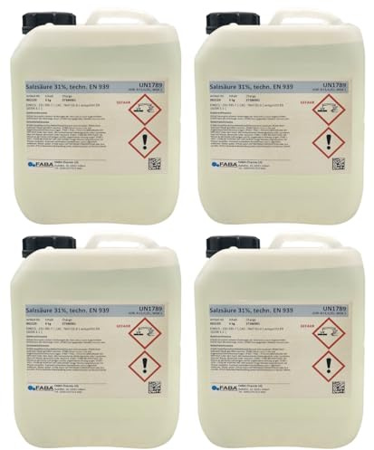 FABA Salzsäure 31%, 4 x 5 L ca. 24 kg, vielseitig einsetzbar, Zementschleierentferner und Entkalker