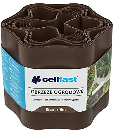 Cellfast Bordo per Aiuole Palisade Palizzata Ondulata Recinzione da Giardino Nero (15cm x9m, Marrone)