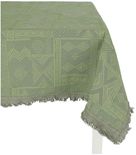 Casatessile Mexico - Jacquard-Tischdecke Baumwolle | Eleganz Geometrisches Muster mit Fransen | Maschinenwaschbar & Langlebig | Quadratisch cm 140x140 - Verde SALVIA - GRÜN