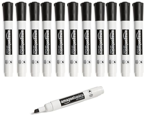 Amazon Basics Lowe-Odor Dry Erase Whiteboard Markers, Chisel Tip, Quick-Dry, Black, 12-Pack