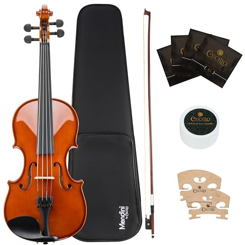Mendini by Cecilio 16-Inch Solid Wood Viola Set for Beginners - Hand Carved Acoustic Viola Kit with Hard Case, Bow, Rosin, Bridge and Extra Strings (Natural Varnish)
