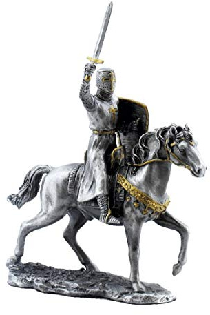 VV708-880 Zinn-Kreuzritter auf Pferd Schwert erhoben (Zinn)