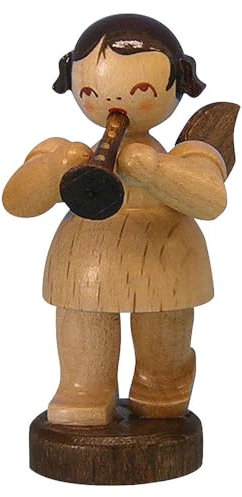 Engel mit Flöte - natur - stehend - 6cm / Weihnachtsengel - Original Erzgebirge Engel -Kunstgewerbe Uhlig
