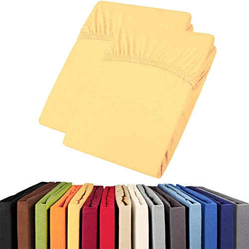 aqua-textil Viana Spannbettlaken Doppelpack 90x200-100x200 cm gelb Baumwolle Spannbetttuch Jersey Laken