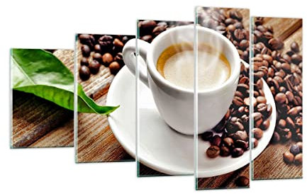Mehrteilige Bilder auf Glas Kaffee Tasse Espresso heiß Glasbild 100x60cm Wandbilder Dekoration Wohnzimmer Schlafzimmer Küche Set 5 teilige Groß Wanddeko Wand Kunstdruck Art Modern GEG100x60-2546