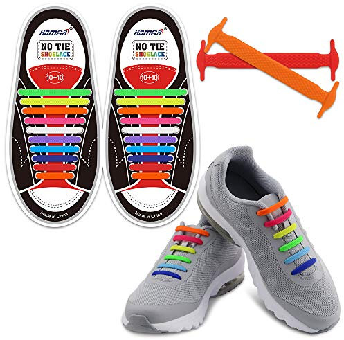 HOMAR Cordones de zapatos sin corbata para niños y adultos Impermeables cordones de zapato de silicona elástico plano multicolor para sneaker boots (Adult Size Mix Color)