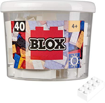 Simba 104118890 - Blox, 40 weiße Klemmbausteine für Kinder ab 3 Jahren, 8er Steine, inklusive Dose, hohe Qualität, vollkompatibel mit Anderen Herstellern