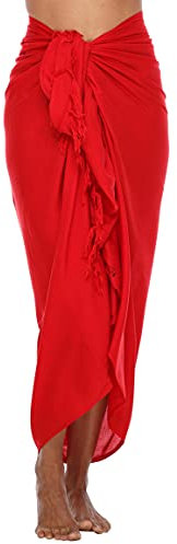 SHU-SHI - Damen Sarong/Pareo für den Strand - zum Tragen über Badeanzügen - Einheitsgröße - Rot