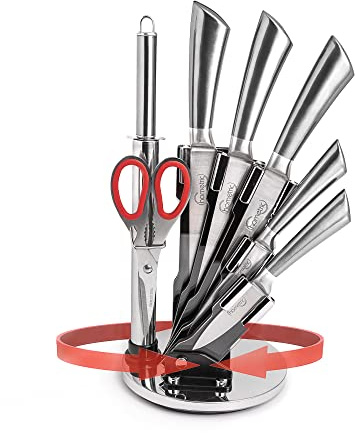 Hometric 7 Piece Professional Kitchen Knife Set & Holder with Knife Sharpeners, Stainless Steel Precision Sharp Chef Knife Set