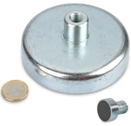 Ferrite Flat Pot Magnet Ø 100,0 mm x 22,0 mm with internal thread M12 x 22 mm - holds 90,0 kg - 1 piece - Magnetic system with screw socket