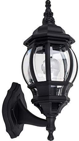 MiniSun | Traditional Style IP44 Rated Black & Clear Outdoor Security Wall Light Lantern Complete with a 4w LED Candle Bulb | Outdoor Lights & Home/Garden Improvements Essential | Mains Wired