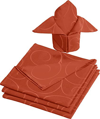 Erwin Müller Stoff-Serviette Oberhausen 4er- Pack, Jacquard Ranken Terra Größe 50x50 cm - pflegeleicht, bügelleicht