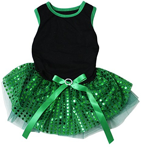 Petitebella Hunde Hundebekleidung Kleidung Kleid ST Patrick 'S Day Uni Schwarz Top Grün Pailletten Tutu, Medium, Grün