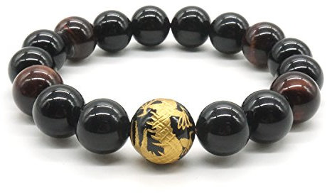 Mayting 12mm Achat und Original Tiger Augen Stein Armband König des Drachen Geschnitzte Perlen Armband für Herren Buddha Mala Energiearmband