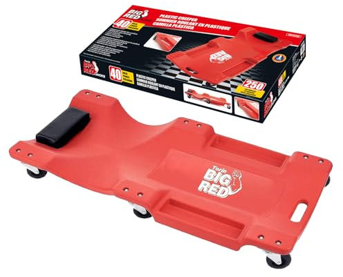 Torin TRP6240 6 Wheel Rolling Creeper Garage/Shop Bench: Plastic Mechanic Cart with Padded Headrest, Red