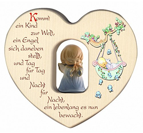 MaMeMi Herz aus Holz mit Schutzengel in HELLBLAU für Jungen mit SEGENSSPRUCH zur Geburt oder Taufe Wanddeko fürs KINDERZIMMER gefertigt in SÜDTIROL