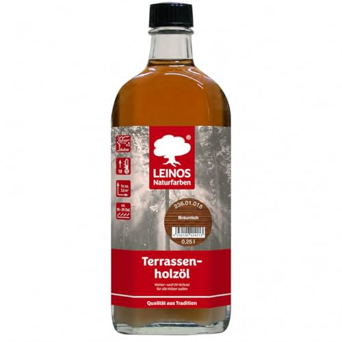 Leinos Terrassenholzöl 0,25l – bräunlich Premium Holzschutzöl für außen, ideal für Lärche, Eiche, Akazie & Teak – Teaköl & Lärchenöl für Terrassen, Zäune, Gartenmöbel, Kinderspielgeräte & mehr