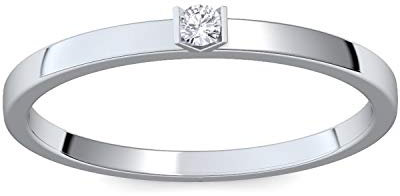 Verlobungsringe Weißgold 585 Brillant Relation von Amoonic Damen-Ring mit Diamanten Ringe Weißgold 14k Karat 585 Weißgold Verlobung Ring mit Stein Brilliant schmal 0,04 Carat FF51WG585BRFA50