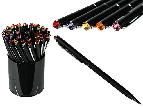 Luxus Kugelschreiber mit Swarovski® Steinen 13,5 cm Farben Weiß oder Schwarz: Farbe: Schwarz