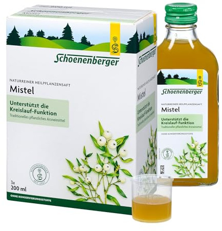 Schoenenberger - Mistel naturreiner Heilpflanzensaft - 3x 200 ml (600 ml) Glasflaschen - sanfte Unterstützung für das Herz-Kreislauf-System - freiverkäufliches Arzneimittel