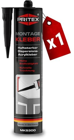 PRITEX – Profi Montagekleber Weiß 1x 300 ml – Baukleber für Holz-Paneele, Kabelkanäle, Sockelleisten, Styropor, Fliesen, Beton uvm. – haftstarker Universalkleber auf Acrylatdispersion-Basis für innen