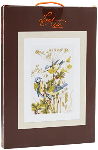 Lanarte Counted Cross Stitch Kit Blue Tits cntd Fabric, Synthetic Fiber, Multi, 12x12x0.1 cm