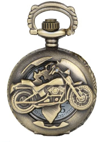 JewelryWe Reloj de Bolsillo para Hombre, Reloj de Bolsillo Steampunk Vintage, Reloj de Bolsillo Motero, Movimiento de Cuarzo, Regalo Motero para el Día del Padre
