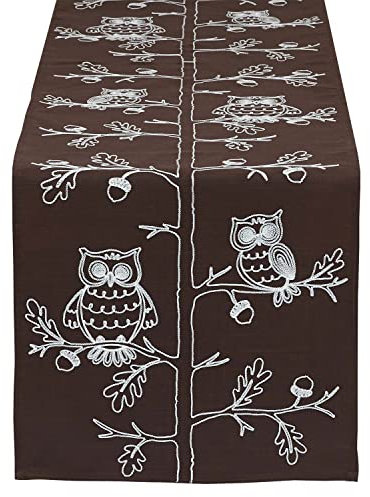 DII Herbst-Tischdekorationen für den Innenbereich, Thanksgiving, Tischläufer, 14 x 70, bestickte Eulen