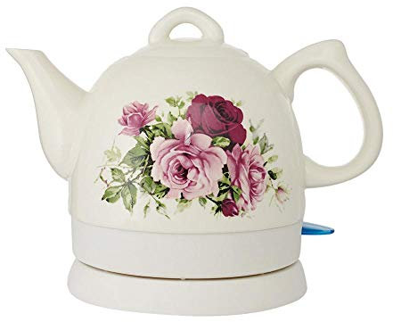 Kettle White Country Rose Ceramic Cordless Fast Boil 1L Electric Kettles By Jean-Patrique