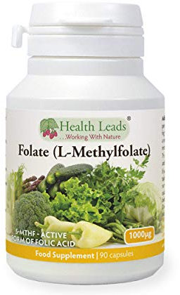 Folate (L-Methylfolate) 1000μg x 90 Capsules, 5-MTHF Active Form of Folic Acid/Vitamin B9, Please See Our 400mcg Version for Pregnancy, Magnesium Stearate Free, Made in Wales