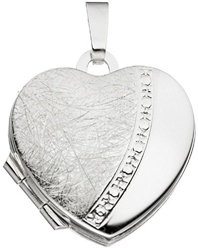 Unbespielt Schmuck Kettenanhänger Silberanhaenger für Halskette Damen Anhänger Foto Medaillon Herz 925 Silber teileismatt 18,9 x 17,4 mm inkl. kleiner Schmuckbox