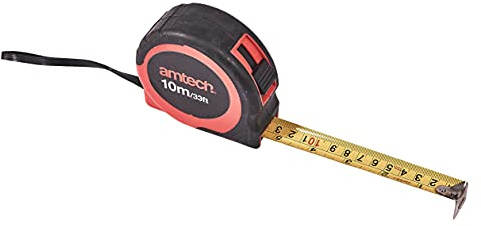 Amtech 10m Measuring Tape, 25mm Wide Blade with Lock and Auto Return, Ideal for Long-Distance Measurements on Site or Around the Home.