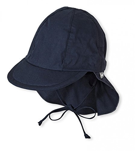 Sterntaler Schirmmütze Nacken - Unisex Baby- und Kinder Mütze mit Nackenschutz und einsteckbaren Ohrenklappen - UV-Schutz 50+ Sommermütze zum Binden - Popeline (Bio) Kopfbedeckung - marine, Größe 43