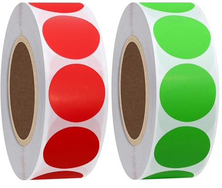 Hylabelest Farbe Codierung Dot Etiketten 25 mm, rund, natur Papier Aufkleber selbstklebend Label grün + rot insgesamt 2 Rollen