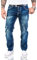 Rock Creek Herren Designer Jeans Hose Dicke Nähte Vintage Herrenjeans Stonewashed Regular Fit Used Look RC-2056 Blau W34 L36