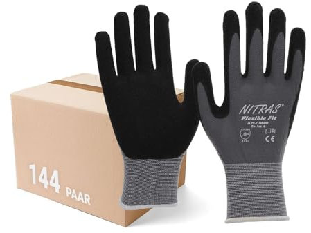 144 Paar NITRAS 8800 Flexible Fit Montagehandschuh Spezialbeschichtung grau/schwarz Stretchgewebe, Gr: 10