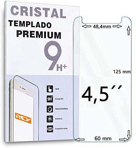 REY Protector de Pantalla Universal 4.5, Medida 12,5 x 6cm, Cristal Vidrio Templado Premium ¡¡¡ Medir Antes de Comprar !!!
