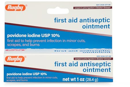 Rugby First Aid Antiseptic Ointment, Povidone Iodine USP 10%, 1 Oz