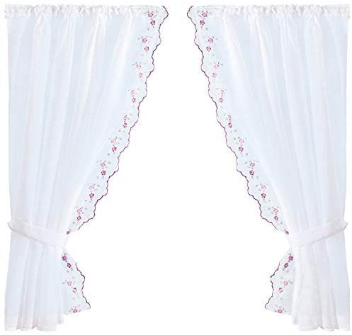 Gardinenset mit Stangendurchzug, Serie: Satin ca. 140x120 cm Auswahl: weinrot - Blumen Bestickt