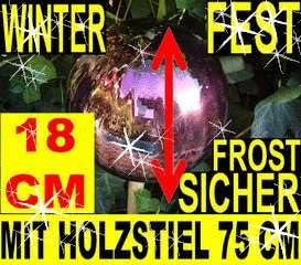 BTV Gartenkugel-Gartendeko Rosenkugel,Glas verspiegelt, handwerklich hergestellt,Grösse 18 cm,KOMPLETT MIT Holz-STIEL, gartendeko Kugel FROSTSICHER, LICHT- und WETTERFEST, violett Rosenkugel lila ros