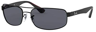 Ray-Ban Mens RB3445 Rectangular Sunglasses, Matte Black/Polarized Dark Grey, 61 mm